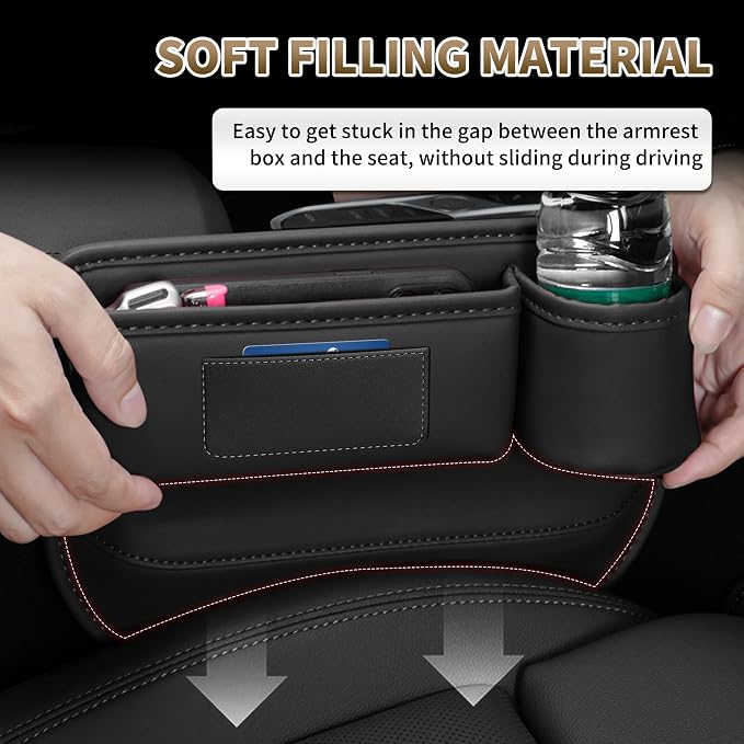 Kwak's Car Seat Gap Filler Organizer 2pcs – Fits 0.2“–1.2” Seat Gaps, Premium PU Leather Seat Gap Plug for Car SUV Truck, Stops Phone/Keys from Dropping, Extra Cup Holder for Car (Brown)