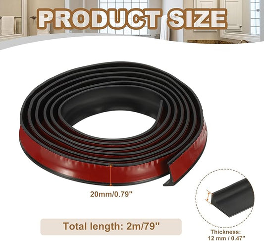 PATIKIL 79 Inch Collapsible Shower Threshold Water Dam Guard, Shower Stopper Barrier Self Adhesive Sink Splash Guard for Frameless Shower Door Bottom, Black (0.8"Wx0.5"T)