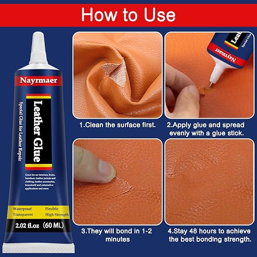 Leather Glue, Special Fabric Adhesive Permanent Clear Washable for BondingLeather and Different Materials (Leather Glue, 60 ML * 2 Pack)