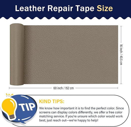 Zenyao Leather Repair Patch Tape - Self Adhesive Leather Repair Kit for Car Seat Furniture,Vinyl Repair Patch for Couch Sofa, Waterproof for Rips Scratches Tears, 16x60 Inch Roll, Ivory Grey