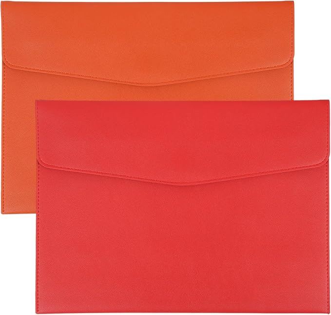 PATIKIL 2Pcs PU Leather A4 File Folder, Document Holder Envelope Waterproof Napa Texture Filing Organizer Portfolio Folder Case with Magnetic Snap Closure for Home Office, Orange, Red