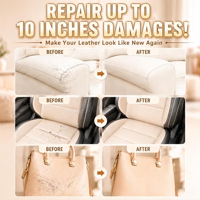 Vigorder Cream Leather Repair Kit for Furniture, Vinyl Repair Kit for Car Interior, Sofa, Jacket, Purse – Super Easy Instructions to Fix Scratches, Tears, Holes, and Peeling