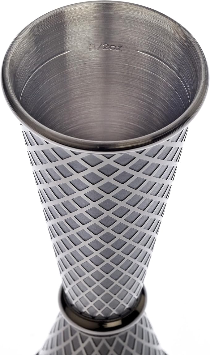 Barfly 1 x 2 oz. Diamond Lattice Etch Japanese Style Jigger, Gun Metal Black