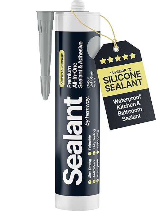 Light Gray Kitchen & Bathroom Sealant & Adhesive Hybrid Polymer | Superior to Silicone Caulk Sealant | Waterproof, Odorless, Paintable | Ideal for Around Bathtub, Shower, Kitchen - 300ml 1 Pack