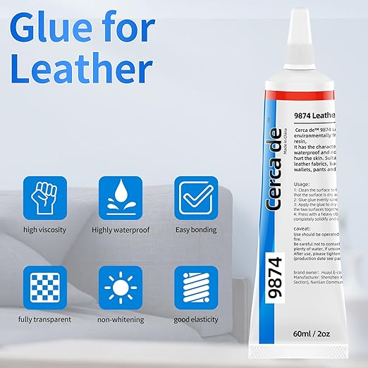 Leather Glue,Permanent，Adhesive Clear,Strong, Waterproof，for Sofas, Car Seats, Purses, Professional Leather Repair and bonding, 2 oz.