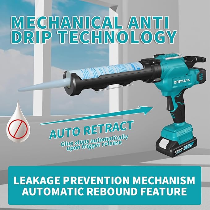 20V Caulking Gun Anti-drip Caulk Gun with 10oz/300ml Led Light Caulking Gun Tool 6 Adjustable Speeds Caulking Tool for Filling (Tools Only)