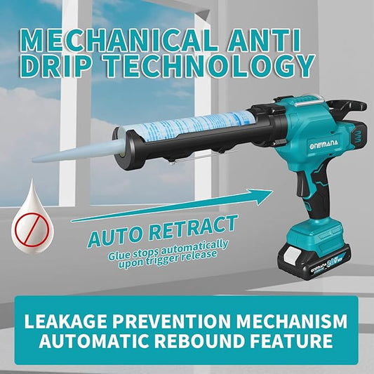 20V Caulking Gun Anti-drip Caulk Gun with 10oz/300ml Led Light Caulking Gun Tool 6 Adjustable Speeds Caulking Tool for Filling with Battery & Charger
