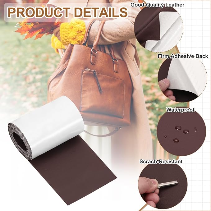MECCANIXITY Leather Repair Patch 3"x60" Self-Adhesive Leather Vinyl Repair Tape Kit for Furniture Couches Sofa Chair Car Boat Seats Jackets, Dark Brown