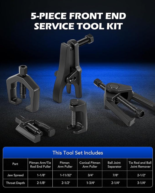 Orion Motor Tech 5-in-1 Ball Joint Separator, Pitman Arm Puller, Tie Rod End Tool Set for Front End Service, Splitter Removal Kit (RB06)
