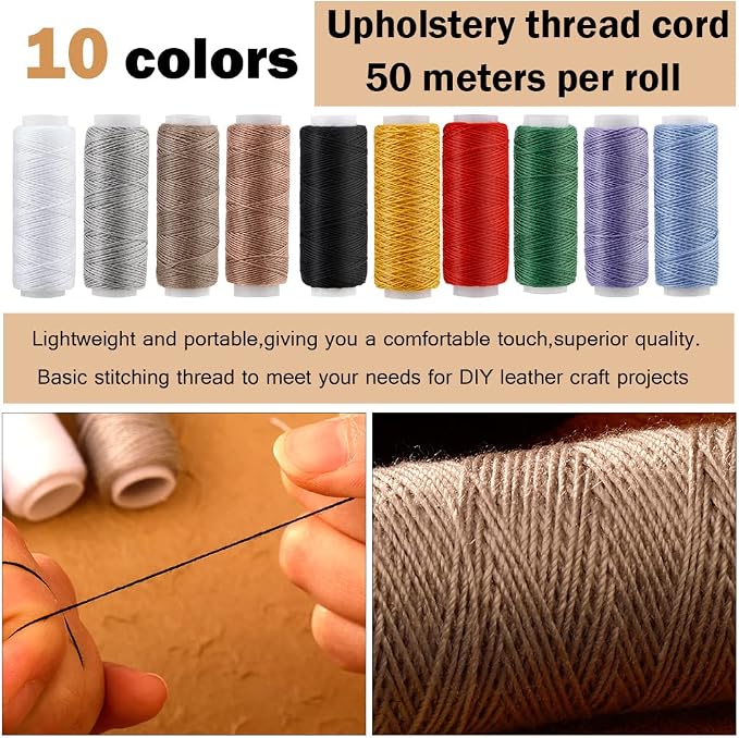 Tikjiua 59 Pcs Leather Sewing Kit Upholstery Needle for Hand Sewing, Heavy Duty Sewing Kit with Upholstery Waxed Thread Stitching Needles, Needle and Thread Kit for Carseat Backpack Carpet Shoes Sofa