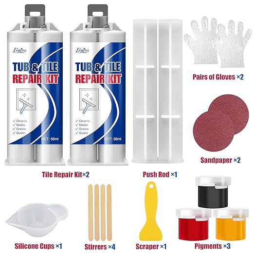Tile Repair Kit - Porcelain Repair Kit for Repairing Scratches, Chips, Dents, Hole on Bathtub and Shower Tray, Ceramic Repair Filler for Acrylic, Fiberglass, Perfect Restoration of Marble Countertop