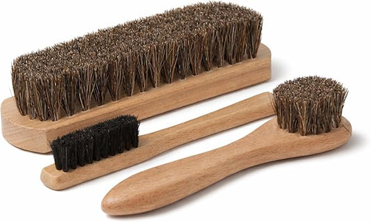 Lexol Horsehair Detailing Brush Set – Professional 3‑Piece Leather Cleaning & Care Kit for Bags, Shoes, Accessories, Upholstery & More – Soft, Scratch‑Free Natural Horsehair Brushes