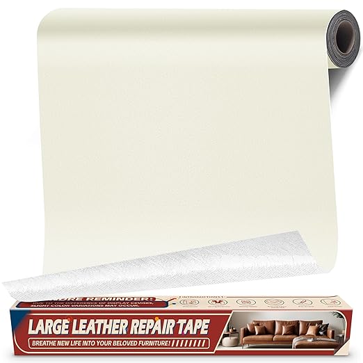 Leather Repair Tape Patch, 17" x 79" Self Adhesive Leather Patches for Furniture,Vinyl Repair Kit for Car Seat, Couch, Chairs, Boat Seat, Sofa Beige White