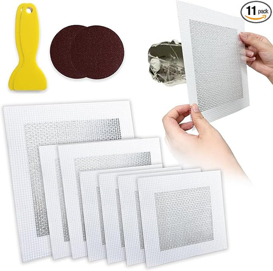 Drywall Repair Kit, 11 Pcs Drywall Patch, Dry Wall Web Repair Patch Kits for Holes, Plaster Sheetrock Repair Patching Kit with Scraper and Sandpaper
