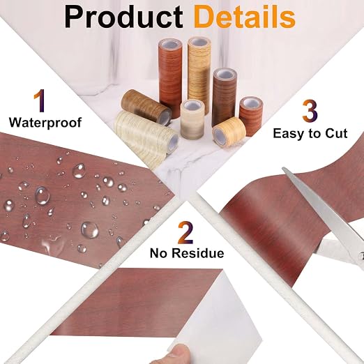 PATIKIL Wood Grain Tape 4.7" x 32 ft, Self-Adhesive Wood Texture Repair Tape Realistic Wooden Effect Patch for Furniture Cabinets Floor Walls, Walnut