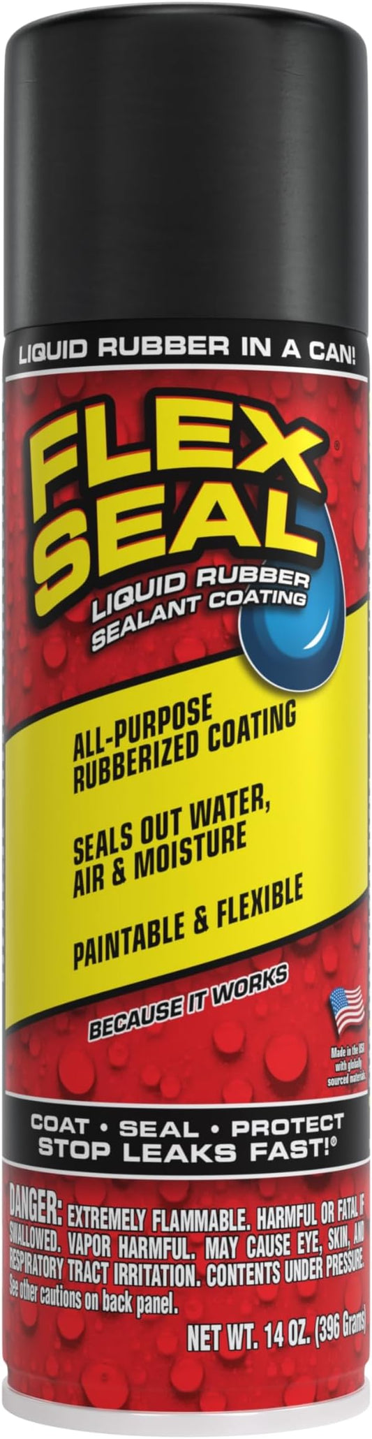 Flex Seal, 14 oz, Black, Stop Leaks Instantly, Waterproof Rubber Spray On Sealant Coating, Perfect for Gutters, Wood, RV, Campers, Roof Repair, Skylights, Windows, and More