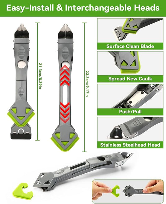7-in-1 Caulking Tool Kit, Silicone Caulk Finishing & Smoothing Tool, Sealant Trimming and Removal Tool with Scraper for Bathroom, Shower, Sink Sealant & Grout Projects (17PCS) (17)