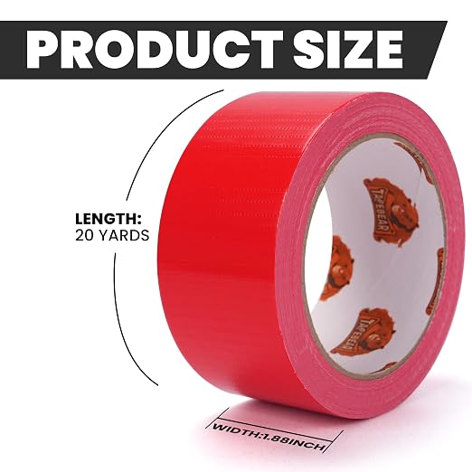 TAPEBEAR Red Duct Tape Heavy Duty 1.88" x 60FT, Strong Tough Utility Ducting Tape Waterproof, No Residue, Flexible, Hand Tear Binding Tape for DIY, Bundle, Patch, Protect & Repair, 3Rolls