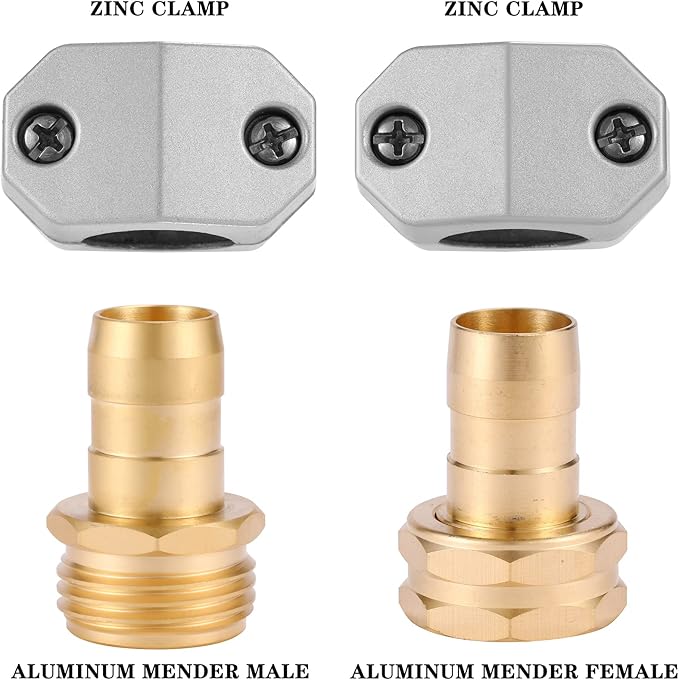 Garden Hose Repair Kits, 2 Sets Aluminum Alloy Water Hose Connector, Fit 3/4" and 5/8" Garden Hose, Male and Female Hose End Repair Fittings Replacement, Hose Mender Kit
