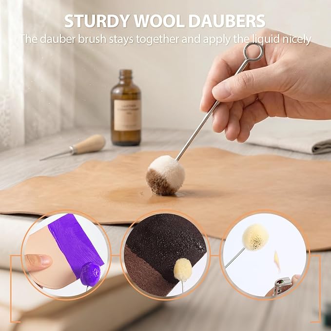 Wool Daubers Glue Daubers Ball Brush Leather Dye Tool Leather Dye Dauber Dyeing Applicator with Metal Handle for DIY Crafts Projects (10)