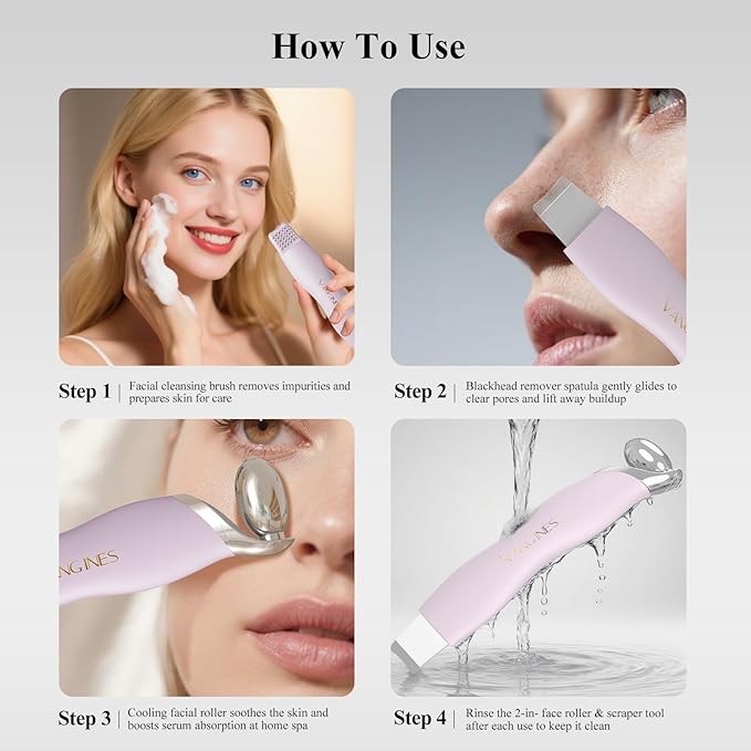 Blackhead Remover Tool with Ice Roller, Stainless Steel Face Scraper, Skin Scrubber Face Spatula for Deep Cleansing, 3-in-1 Skin Care Tool with 2 Silicone Brush Heads(Berry Mauve)