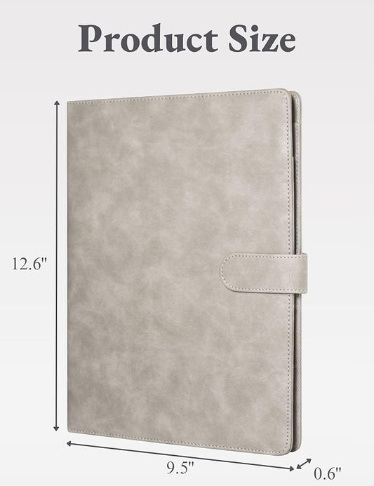 Mymazn Padfolio Portfolio Folder, Faux Leather Interview Resume Folder with Document Organizer & Business Card Holder, Letter-Sized Notepad Legal Pad Holder for Men Women (Grey)