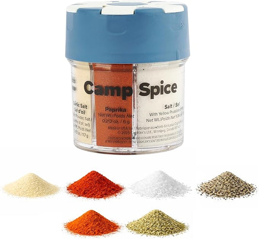 Coghlan’s Multi-Spice Shakers – Compact 6-in-1 Seasoning Containers for Camping, Travel, BBQ & Everyday Cooking – Lightweight, Portable, Mess-Free Design – Made in USA