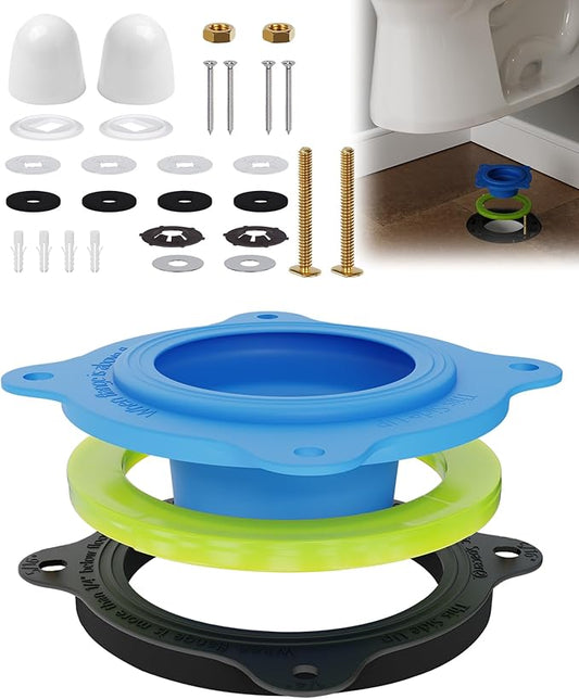 boeemi Elastic Wax Ring Toilet Repair Kit - No Wax Mess Installation, Premium Toilet Seal and Gasket Replacement - Fits 3"/4" Drain Pipes, DIY and Professional Toilet Repair Solution