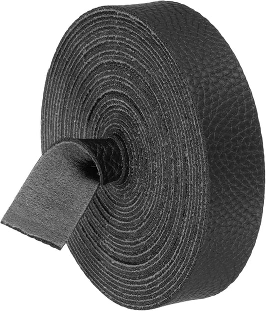 MECCANIXITY Faux Leather Strap, 1" Width x 197" Long Grained Leather Belt Strip Trim Roll for DIY Craft Projects, Pet Collars, Traction Ropes, Bag Straps, Hobby Workshop (Black)