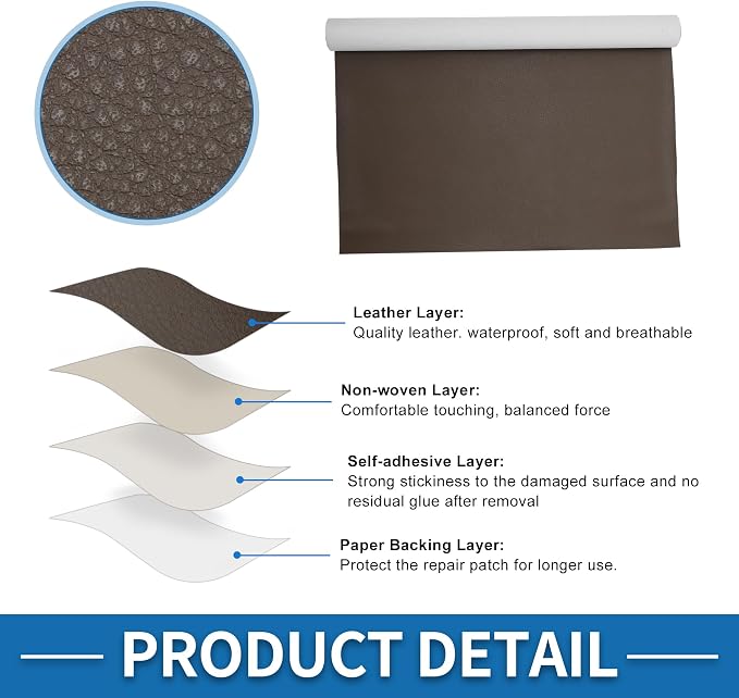 Self Adhesive Leather Repair Patch Strong Stickiness 30"x16" Leather Repair Tape PU Leather Coffee 1 Pcs