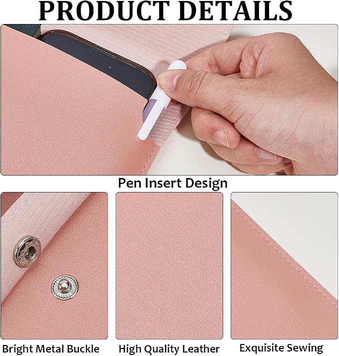 CRASPIRE PU Leather File Folder A4 Size Document Folder Travel Envelope Portfolio Case Bag File Sleeve Storage Organizer with Alloy Button Closure for Tablet Home School Office Stationery Light Salmon
