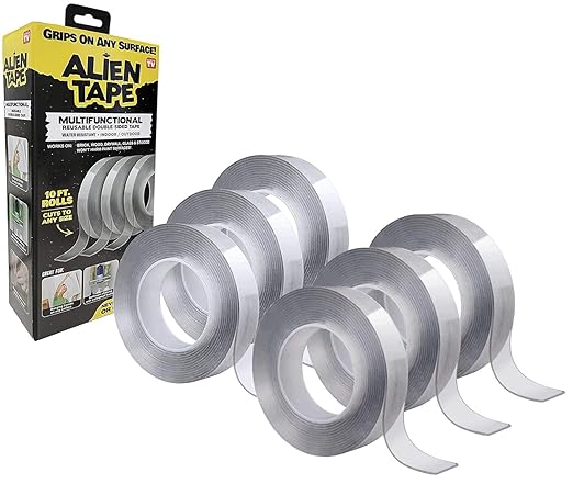 ALIEN TAPE Nano Double Sided Tape 60 Feet, 6 Rolls - Multipurpose Removable Adhesive Transparent Grip Mounting Tape Washable Sticky - Heavy Duty for Crafts, DIY Projects, Home Repairs - As Seen On TV