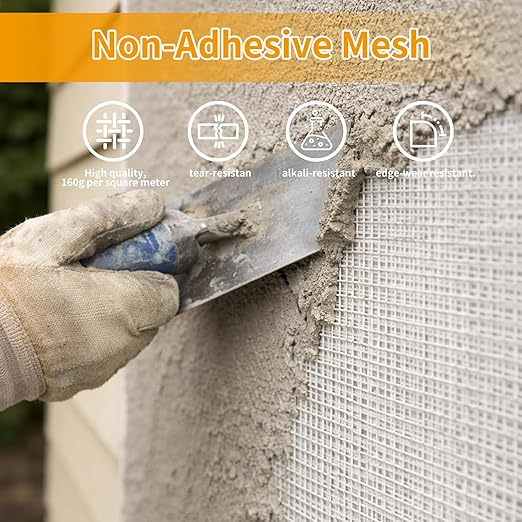 Fiberglass Mesh Roll for Stucco & Wall Repair –39 in, 53.8 Sq.Ft. Coverage,160g/㎡ Alkali Resistant Fibreglass Reinforcing Mesh, Non-Adhesive Fiber Patch for Plaster, Render, Tile,Gypsum Walls.