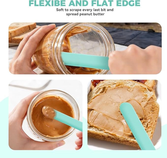 Silicone Jar Spatula Set of 5, Long Handle Skinny Spatula and Spurtle for Sourdough Starter, Flexible Jar Scraper for Peanut Butter, Jam, Icing, Cream with No Batter Left Behind (5)
