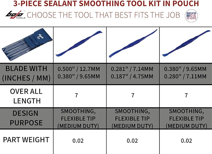 Bojo Tools - 3-Piece Plastic Sealant Smoothing Tool Kit in Pouch - Medium Duty