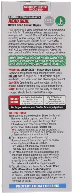 Bar's Leak HG-1-4PK HEAD SEAL Blown Head Gasket Repair - 33.8 oz, (Pack of 4)