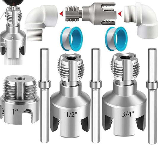 3PCS Integrated Pvc Pipe Threader Tool - 1/2" & 3/4" & 1" Dual-Function Internal External Pipe Threading Tool for Water Pipe, Duty Pipe Thread Cutting Tool Set-Electric Drill Compatible Heavy