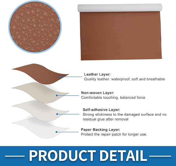 Self Adhesive Leather Repair Patch Strong Stickiness 30"x16" Leather Repair Tape PU Leather Brown 1 Pcs