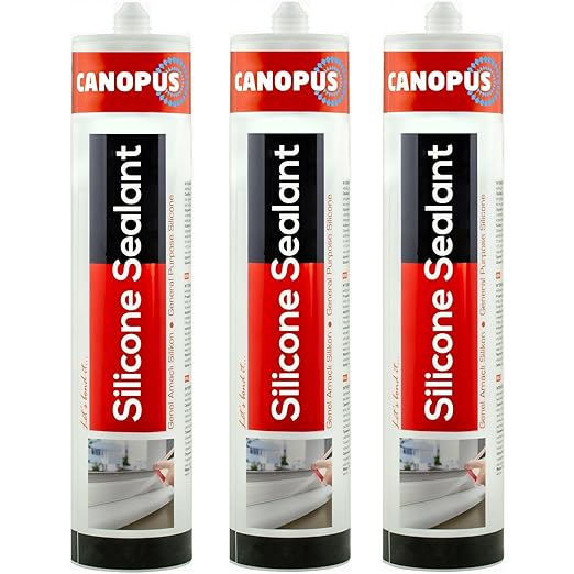 CANOPUS INTERBOND Waterproof Kitchen & Bathroom Acetoxy Silicone Sealant Clear, 3-Pack, 10oz Each, Suitable for Indoor and Outdoor Waterproofing and Bonding Applications, Shower Sealant