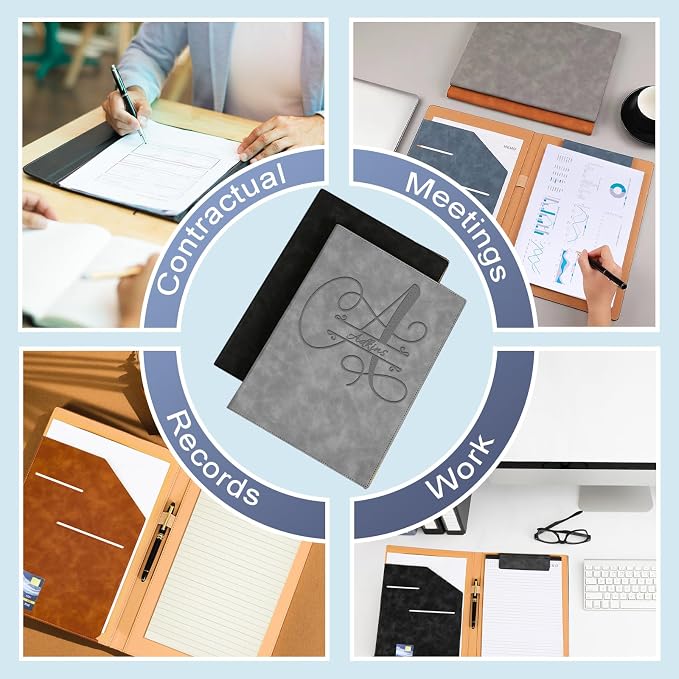 Personalized Padfolio with Engraved Text/Name Customized Leather Portfolio for Schools Conferences Corporate Offices