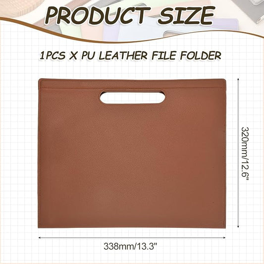 PATIKIL Leather Folder, 13.3x12.6 Magnetic Leather Document Holder File Folder PU Pouch Bag Portfolio File Organizer Handbag Personal Envelope Waterproof for Traveling Men Gift, Brown
