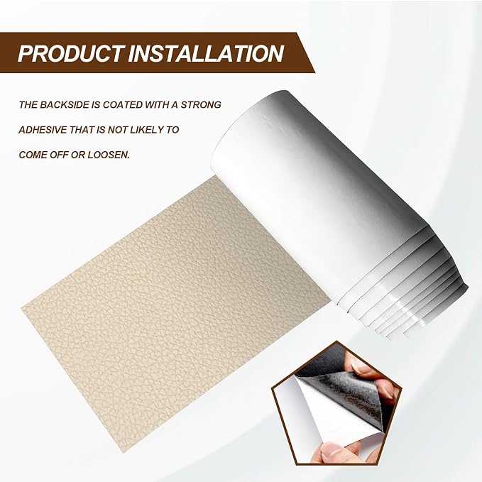 Leather Repair Patch Tape Beige 4 x 63 Inches Self Adhesive Leather Repair Kit for Excellent Adhesion Leather Repair Patch Self Adhesive for Car Seat, Motorcycle Seat, Automobile Parts