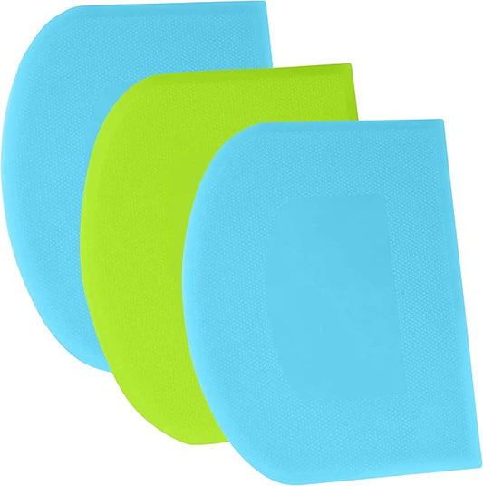 SURDOCA Dough Scraper Bench Scraper - 3P 10.6x6.7" Plastic Flexible Bowl Scraper, Sharp Edge & Angles Cake Scraper. Non-Slip Bakeware Decorating Tools Sculpting & Modeling Tools - Blue+Green+Blue