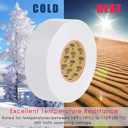LYLTECH White Electrical Tape 3/4in x 66ft 7mil 600V UL CSA Certified | Waterproof flame retardant strong adhesive, working temp 14℉-176℉, insulation tape for wiring repair