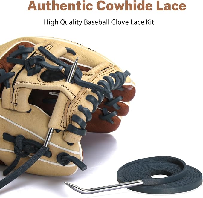 Softball Baseball Glove Lace, Mitt Lace Repair Kit Includes 2 Leather Laces and Lacing Needle for Catcher's Glove