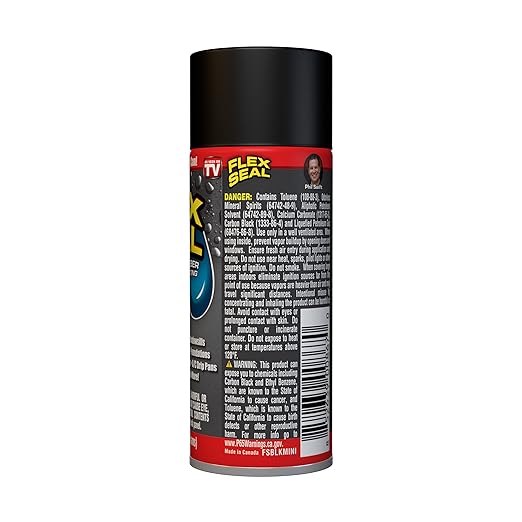 Flex Seal Mini, Black, Stop Leaks Instantly, Waterproof Rubber Spray On Sealant Coating, Travel Size, Perfect for Gutters, Wood, RV, Campers, Roof Repair, Skylights, Windows, and More