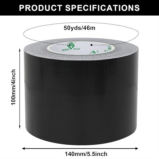 BOMEI PACK Black Heavy Duty Duct Tape, 4 inches x 50 Yards, Strong, Flexible, No Residue, All-Weather and Tear by Hand - for Repairs, Industrial, Professional Use
