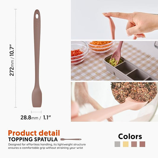 Platinum Silicone Topping Spatula for Cooking – BPA Free Heat Resistant Cooking Utensils for Non Stick Pans – One-Piece Spoonula for Baking, Mixing & More – Kitchen Scraper 10.7” Brown