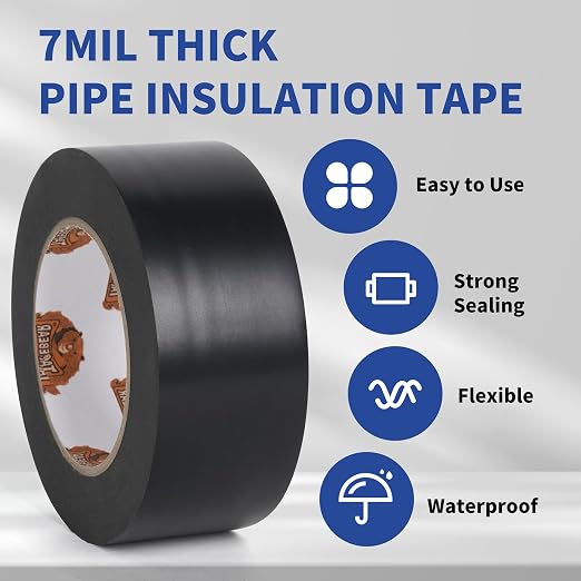 TAPEBEAR Corrosion Protection PVC Pipe Tape, 2Inch x 33Yard Black Duct Pipe Wrap Waterproof Corrugated Pipe Tape for Drain Tile, Metal Electrical Outdoor Underground Water Hose Pipe, 7mil Thick