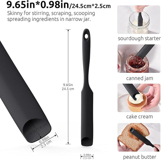 U-Taste Silicone Jar Spatula for Sourdough Starter: Long Skinny Food-Grade Jam Spreader, Sturdy Stirring Stick Bowl Scraper with Flexible Spoon Tip, Mixing Icing Tool, Peanut Butter Knife (Black)